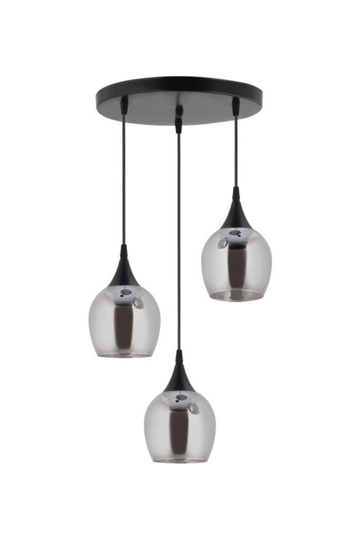 Suspension 3 Piece Black Smoked Opaque Glass Chandelier - Swordslife