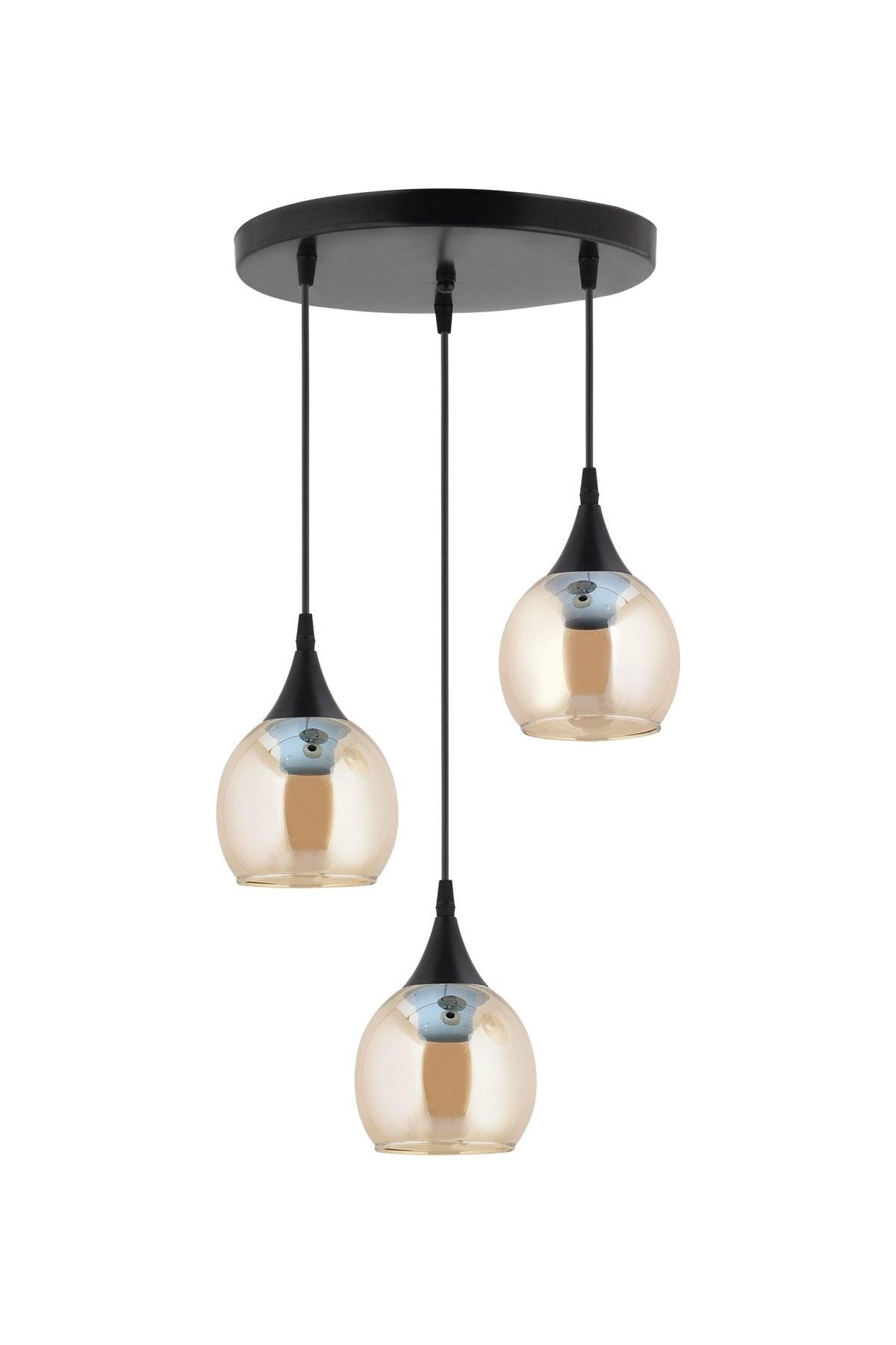 Pendant Lamp 3 Black Yellow Opaque Glass Chandelier - Swordslife