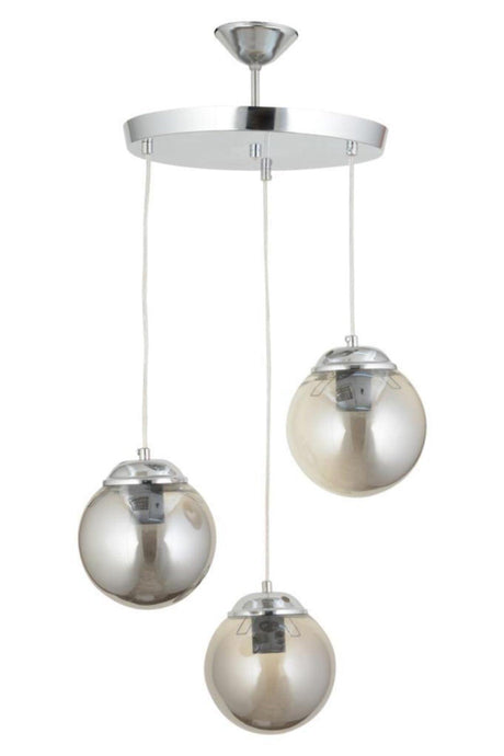 Pendant Lamp 3 Piece Chrome Smoked Globe Glass Chandelier