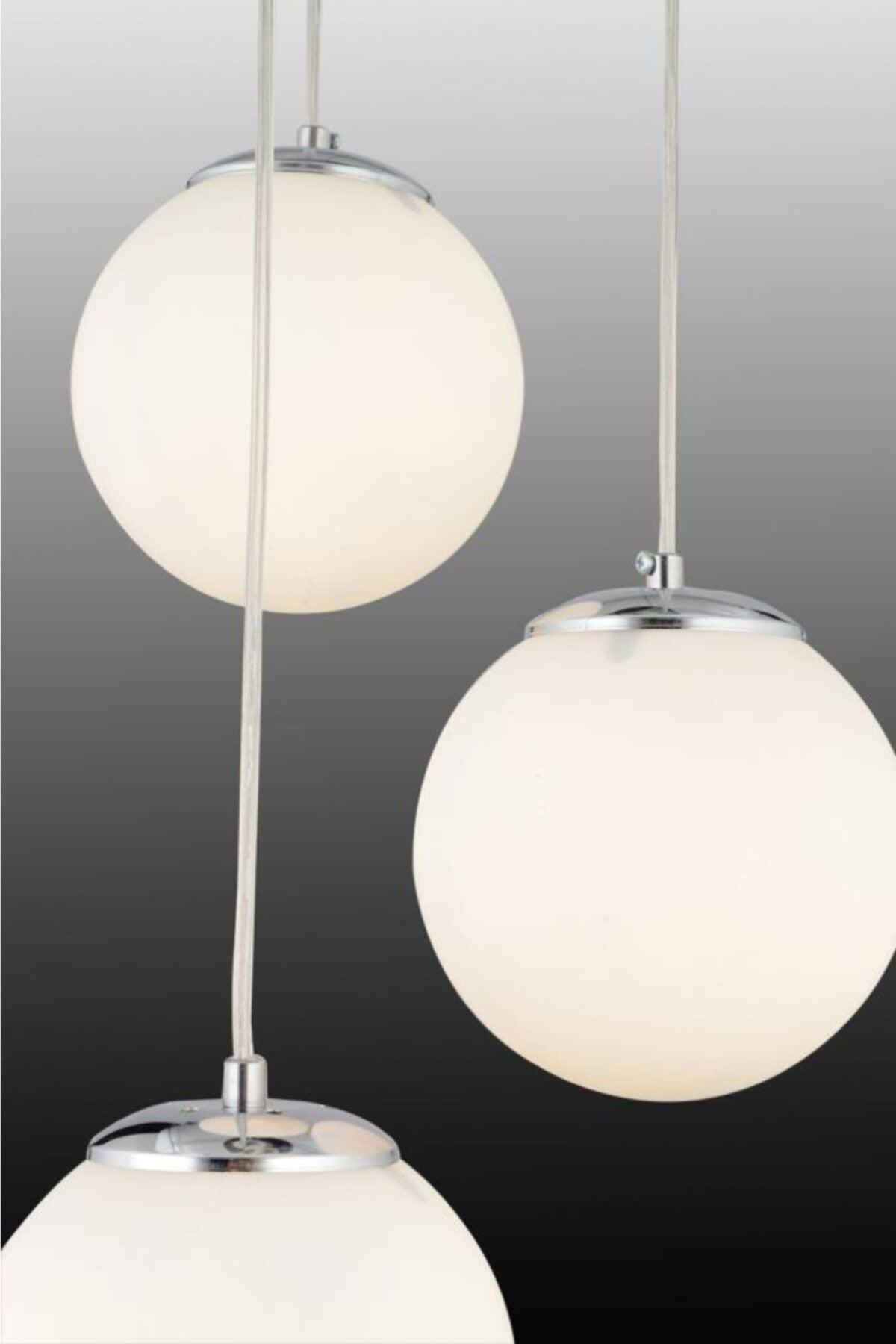 Pendant Lamp 3 Silver White Globe Glass Chandelier - Swordslife