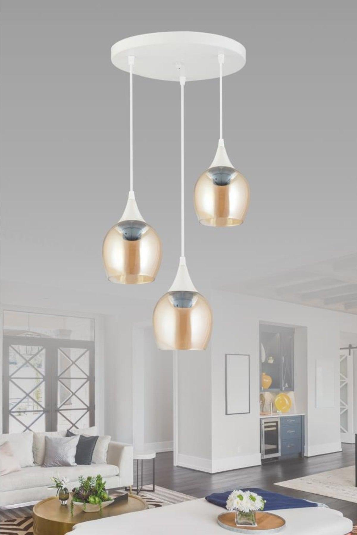 Pendant Lamp 3 Pcs. White Yellow Opaque Glass Chandelier