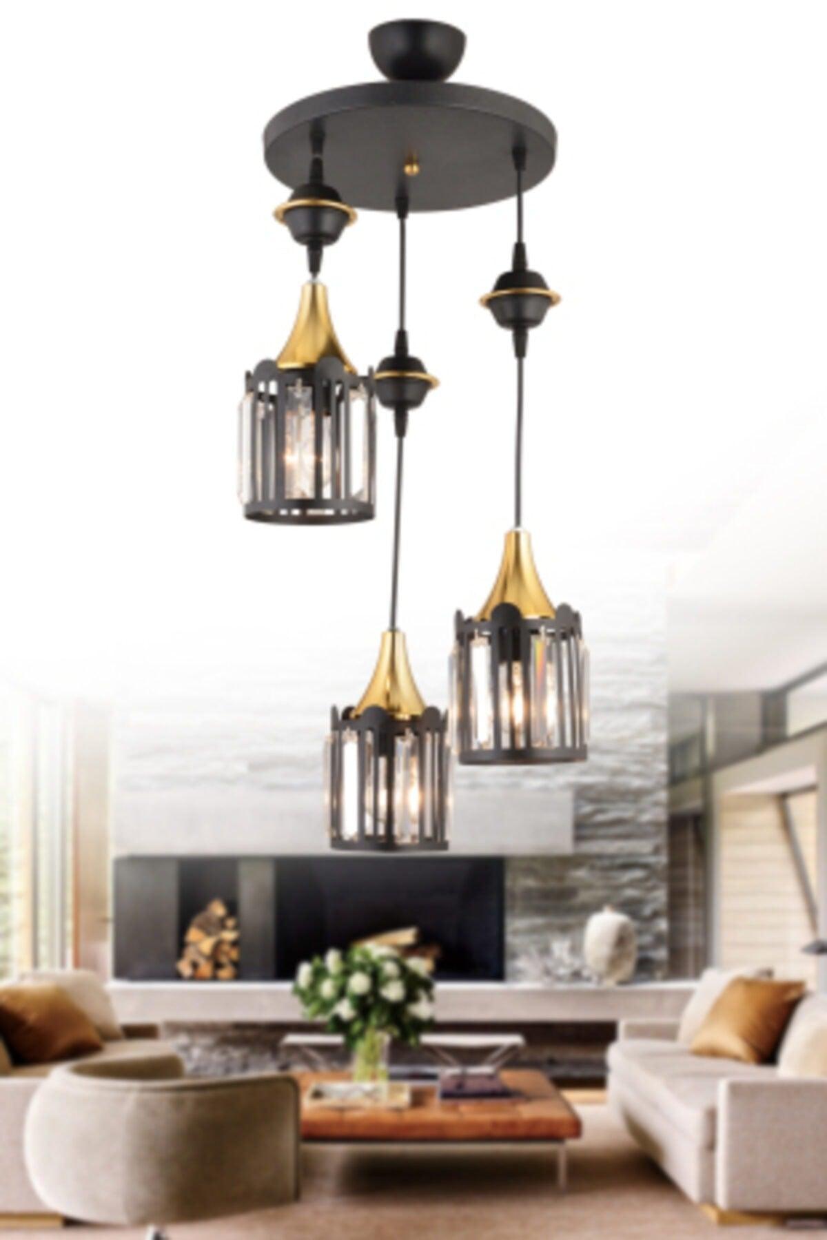Pendant Crystal Tray Black 3-Set Scorpion Yellow Downward Facing Luxury Chandelier - Swordslife