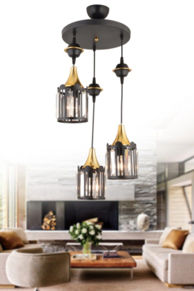 Pendant Crystal Tray Black 3-Set Scorpion Yellow Downward Facing Luxury Chandelier - Swordslife