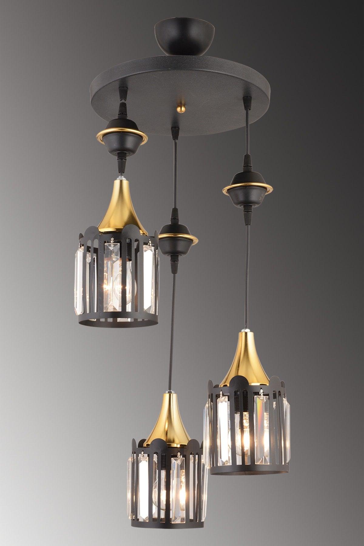 Pendant Crystal Tray Black 3-Set Scorpion Yellow Downward Facing Luxury Chandelier - Swordslife