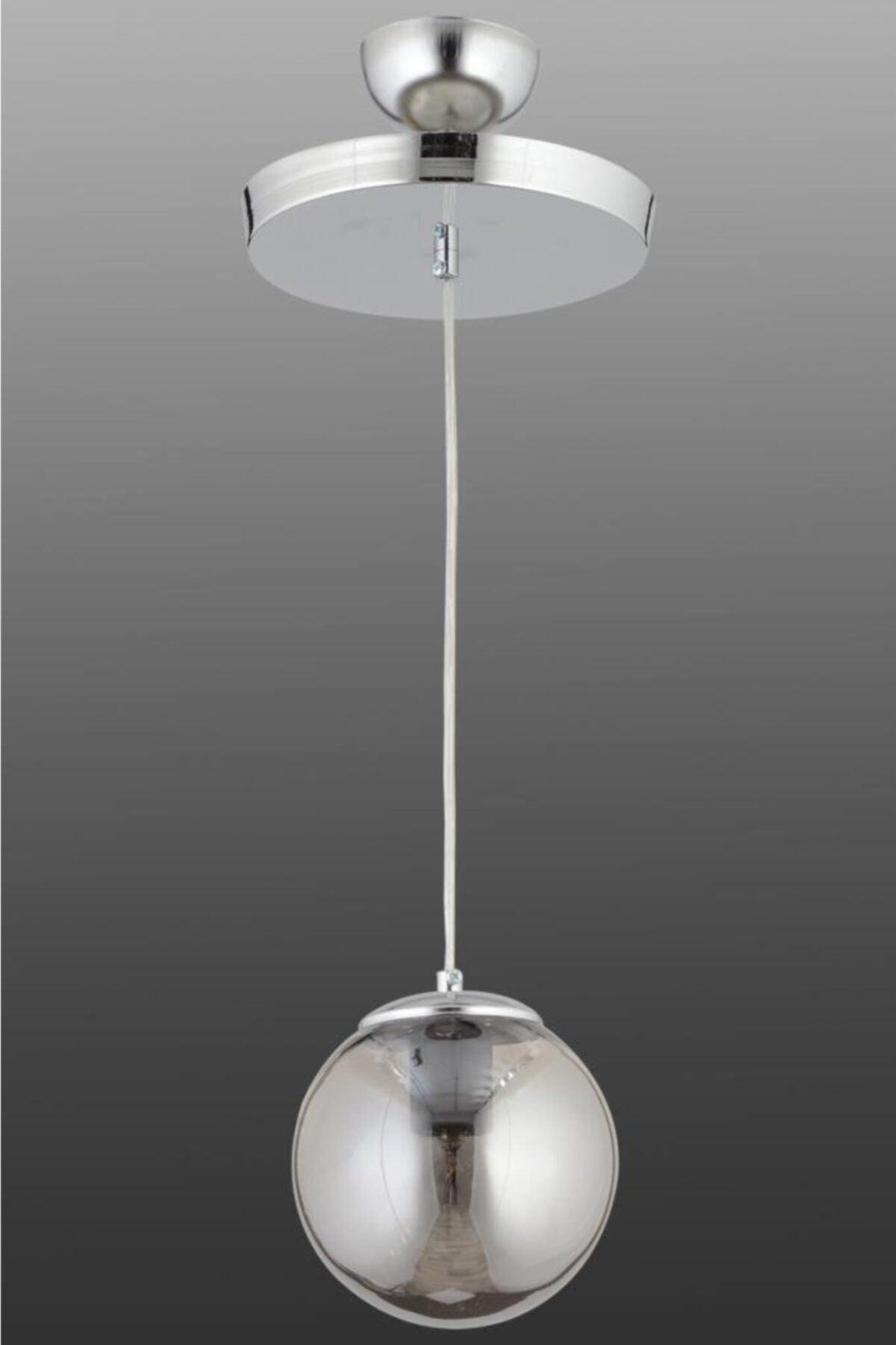 Pendant Lamp Single Silver Tray Smoked Globe Glass Chandelier - Swordslife