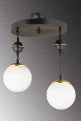 Downward Facing Luxury Chandelier with Suspended Tray Black 2 White Globe Glass - Swordslife