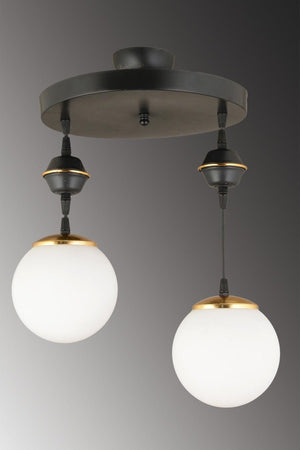 Downward Facing Luxury Chandelier with Suspended Tray Black 2 White Globe Glass - Swordslife