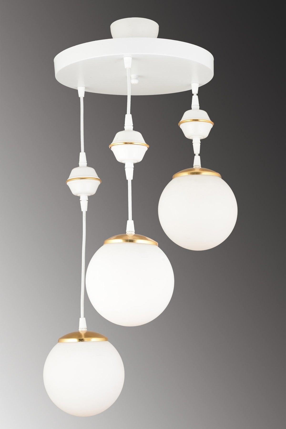 Suspended Tray White 3-Set White Globe Glass Downward Facing Luxury Chandelier - Swordslife