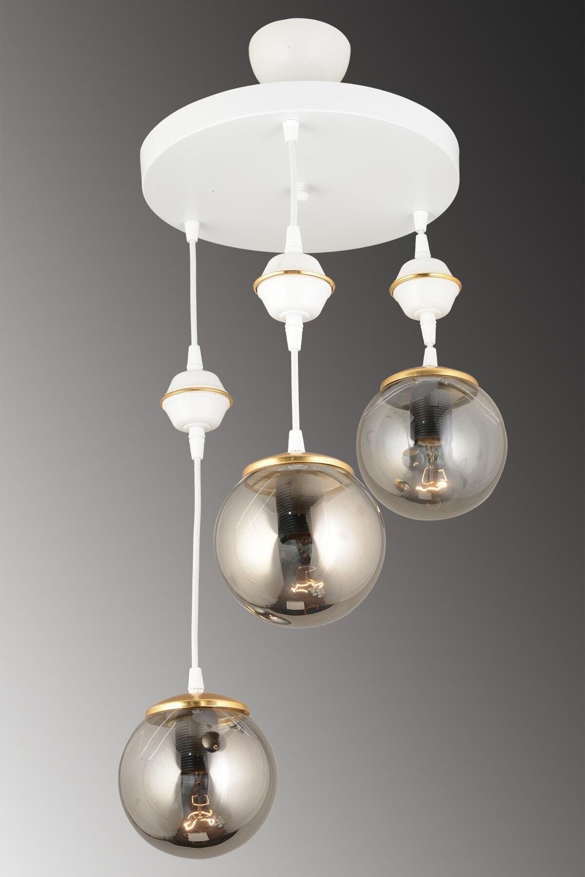 Suspended Tray White 3-Set Smoked Globe Glass Downward Facing Luxury Chandelier - Swordslife