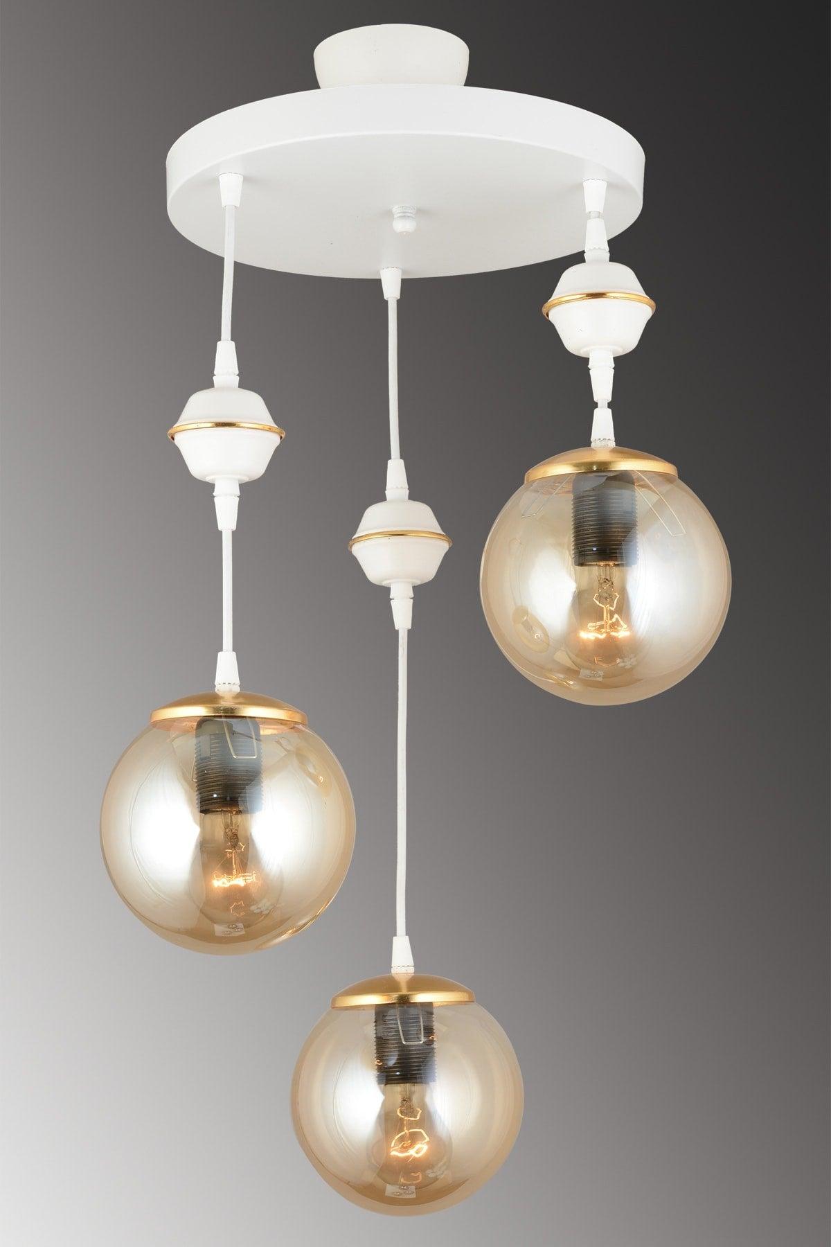 Suspended Tray White 3 Piece Honey Globe Glass Downward Facing Luxury Chandelier - Swordslife