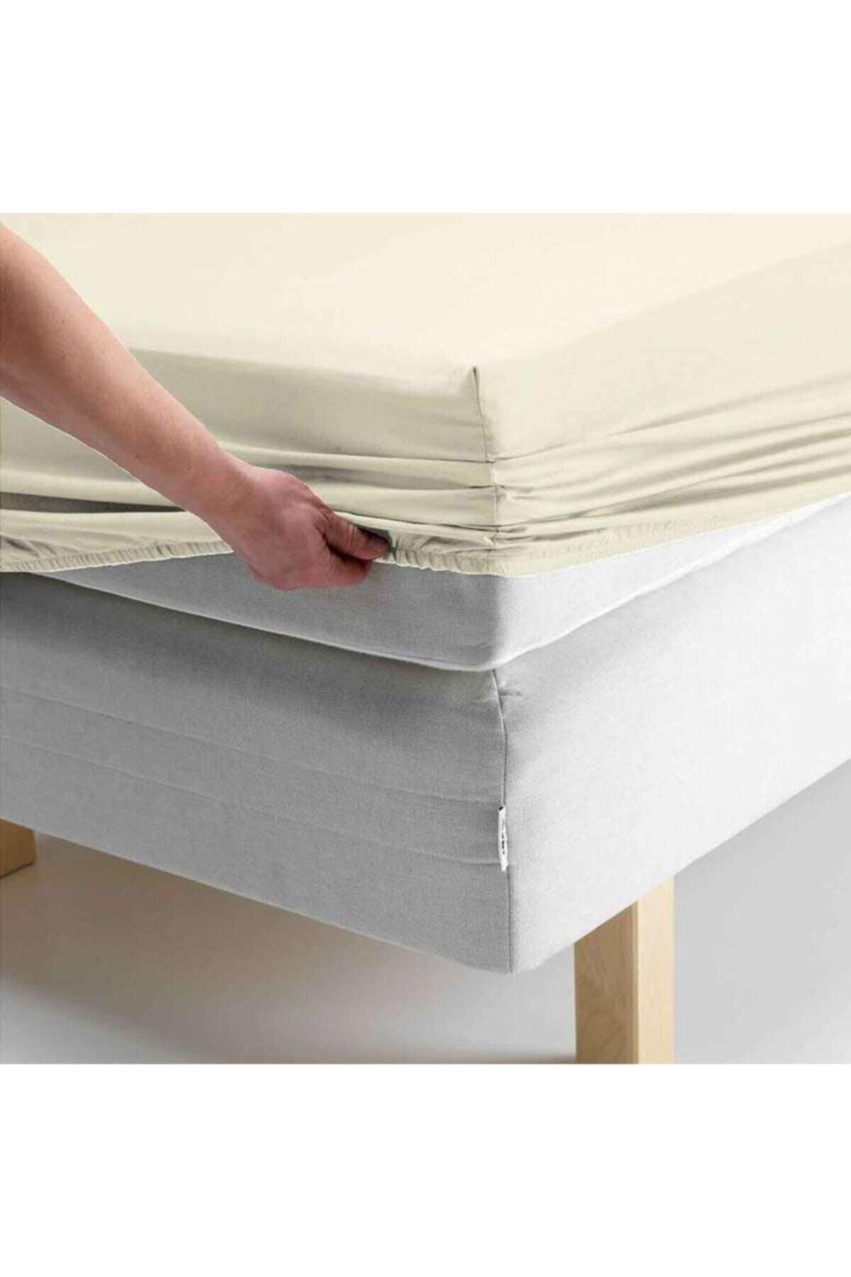 Combed Single Elastic Bed Sheet Cream 100x200 - Swordslife