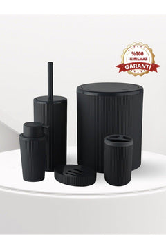 5-piece black plastic bathroom set with soap dispensers and toothbrush holder