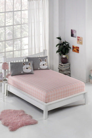Pes Elastic Bed Sheet Set Single Rabbit A.Brown-Grey-Pink - Swordslife