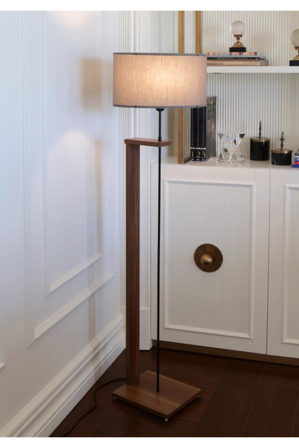 Pi Wooden Body Gray Fabric Head Floor Lamp Ayd-3132 - Swordslife