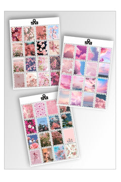 Waterproof floral stamp-shaped sticker label set
