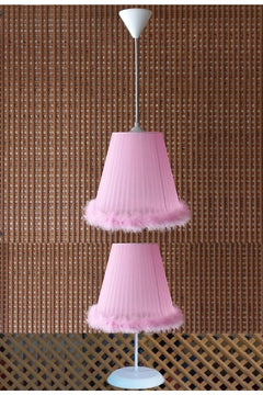 Pink childrens bedroom lighting set with chandelier and lampshade