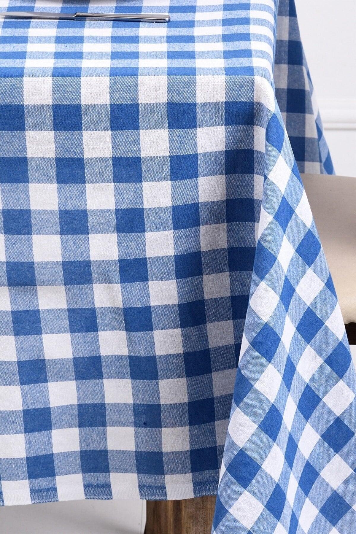 Piti Checkered Blue Table Cloth, Table Cloth, Picnic Cover Cotton - Swordslife