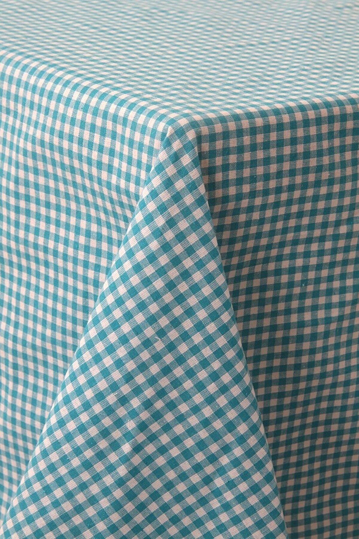 Piti Checkered Turquoise Table Cloth Cotton, Authentic Table Cover, Picnic Cover - Swordslife