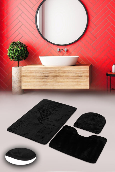 Plain 3-Piece Set Non-Slip Toilet Seat Set Bath Mat Set Carpet - Swordslife