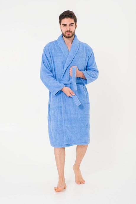 Plain And Cotton Shawl Collar Men's Bathrobe - Swordslife