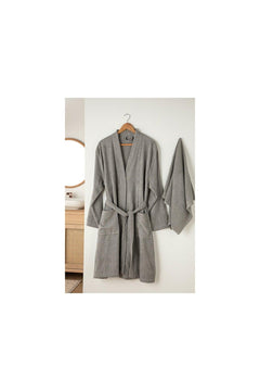 Dark gray plain cotton bathrobe set L-XL