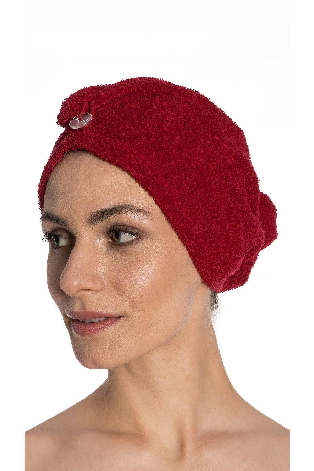 Flat Eponge Button Towel Claret Red Hair Drying Cap - Swordslife