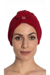 Flat Eponge Button Towel Claret Red Hair Drying Cap - Swordslife