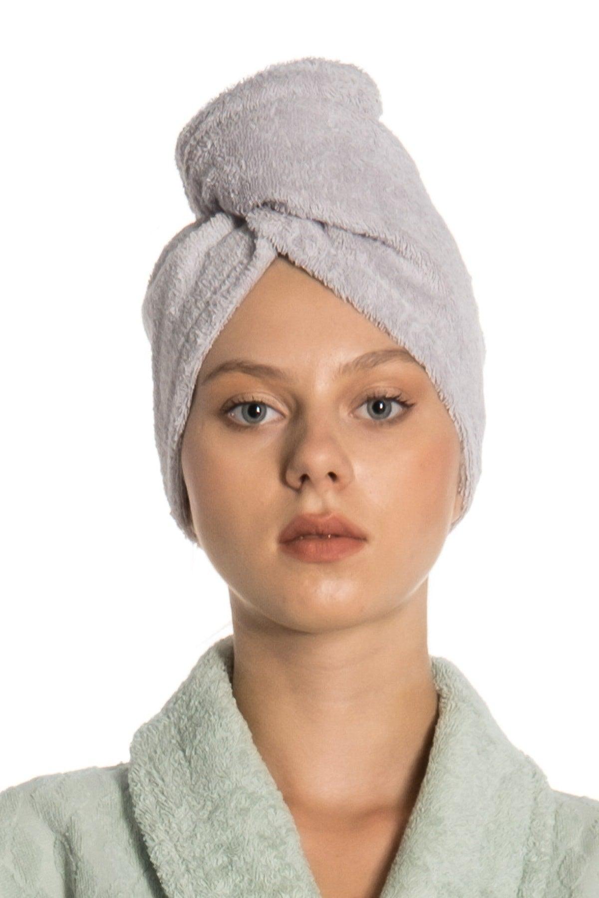 Flat Eponge Button Towel Gray Color Hair Drying Cap - Swordslife