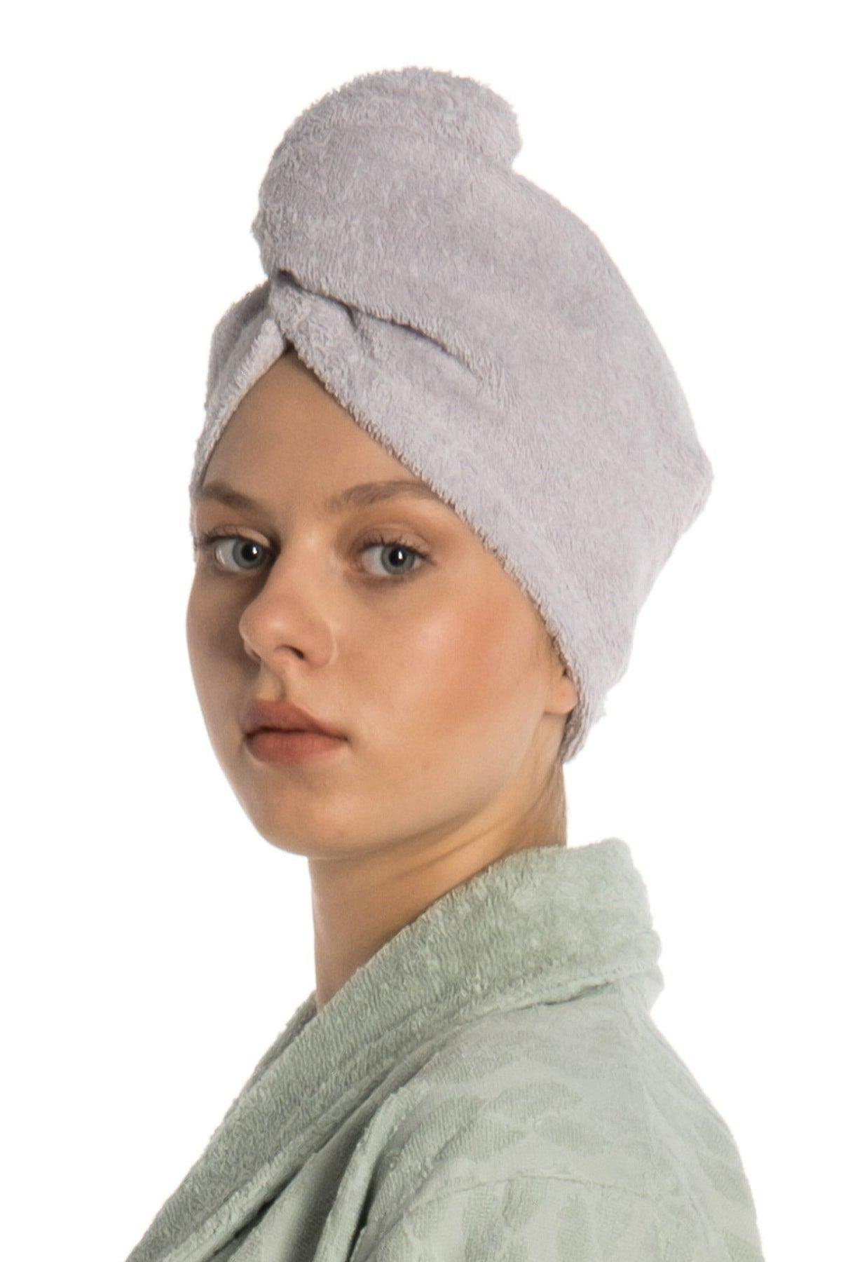 Flat Eponge Button Towel Gray Color Hair Drying Cap - Swordslife
