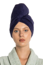 Flat Eponge Button Towel Midnight Blue Hair Drying Cap - Swordslife