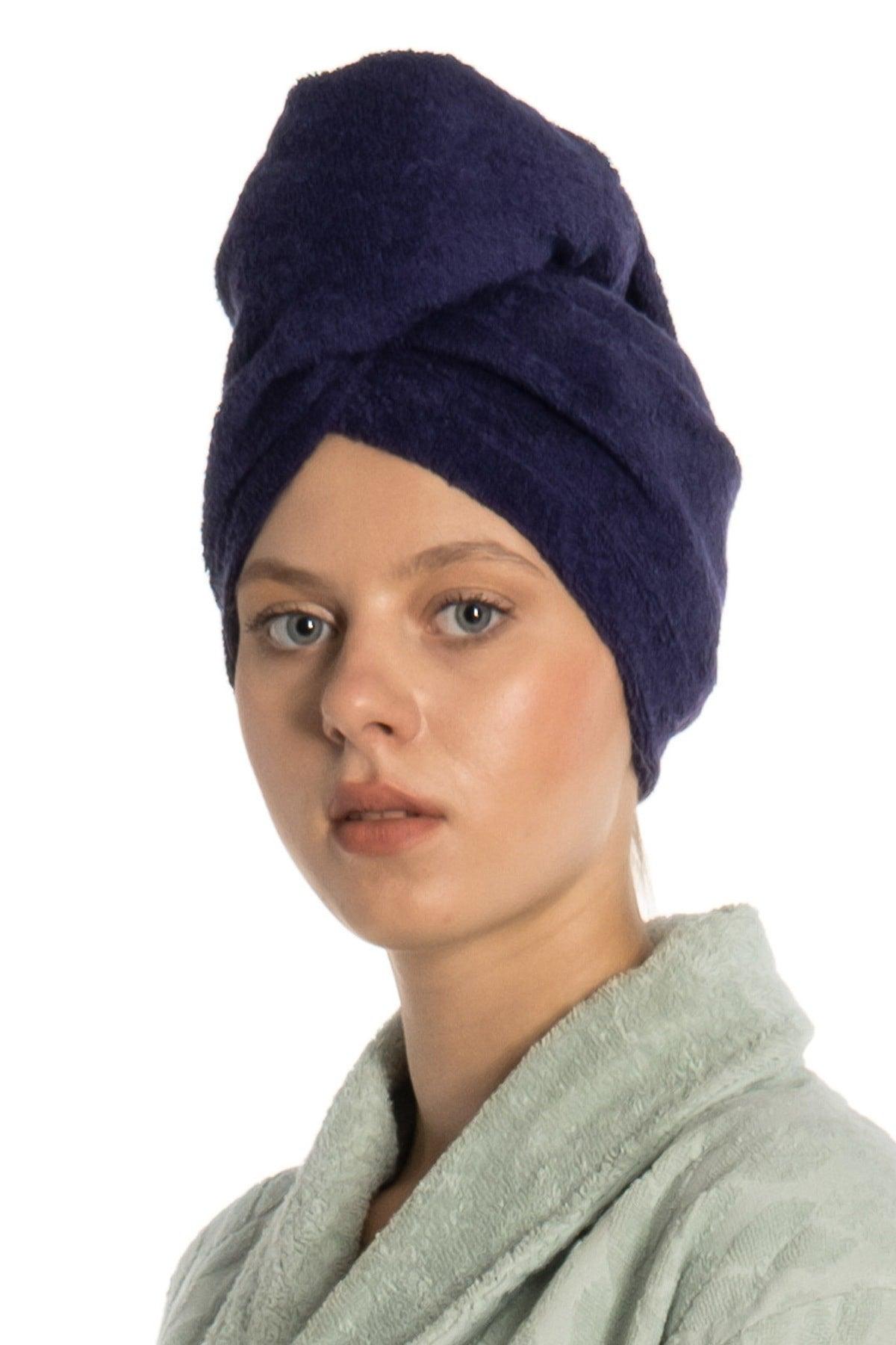 Flat Eponge Button Towel Midnight Blue Hair Drying Cap - Swordslife