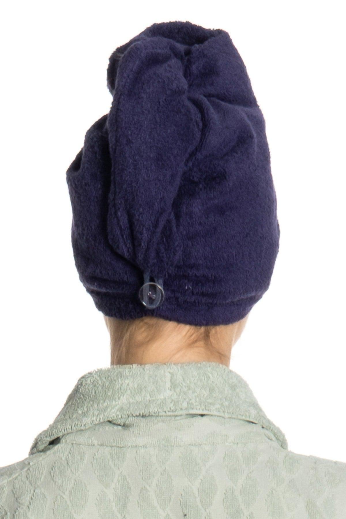 Flat Eponge Button Towel Midnight Blue Hair Drying Cap - Swordslife