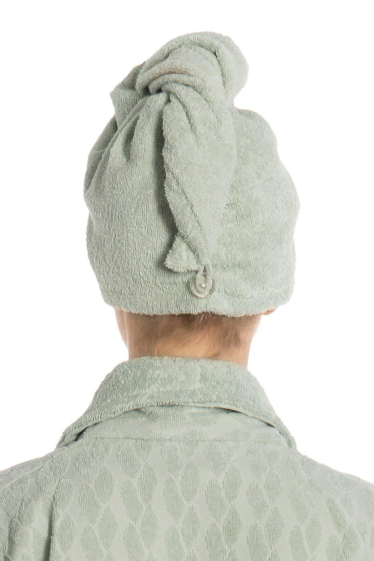 Flat Eponge Button Towel Water Green Hair Drying Cap - Swordslife