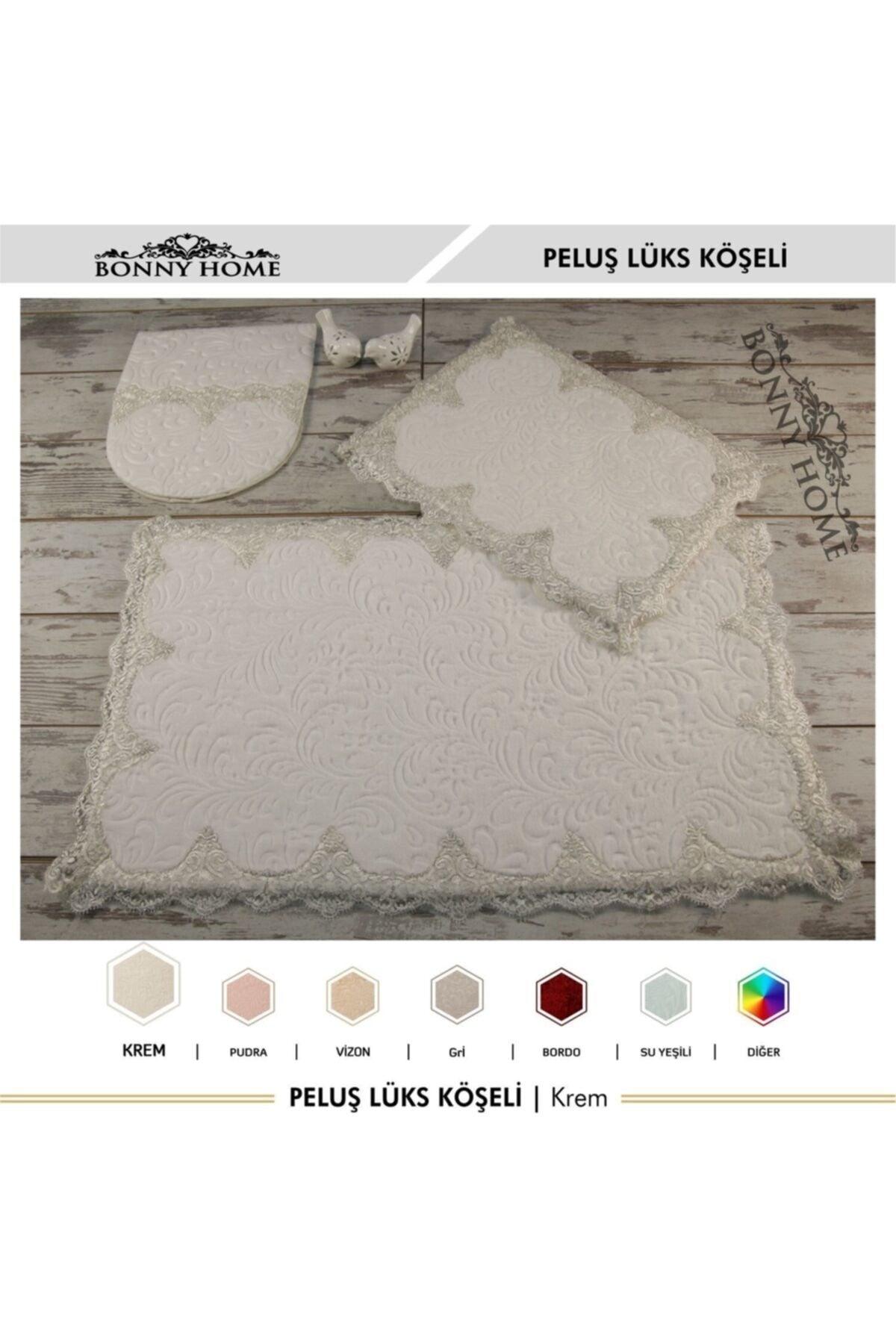 Plush Lux Cornered Cream 3 Piece Lacy Closet Set Dowry Bathroom Carpet Mat Set - Swordslife