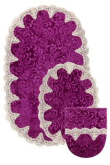 Plush Lux Oval Purple 3-Piece Dowry French Lace Guipure Closet Set Bath Mat Set - Swordslife