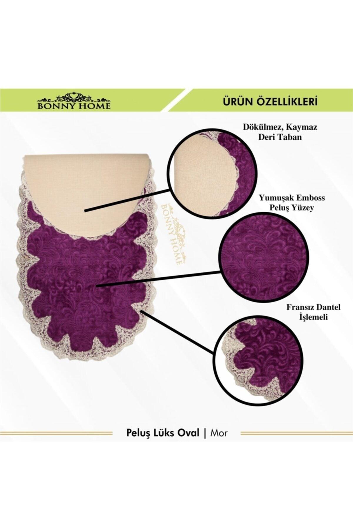 Plush Lux Oval Purple 3-Piece Dowry French Lace Guipure Closet Set Bath Mat Set - Swordslife