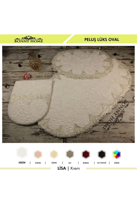 Plush Luxury Oval Cream 3-Piece Dowry French Lace Guipure Closet Set Bath Mat Set - Swordslife