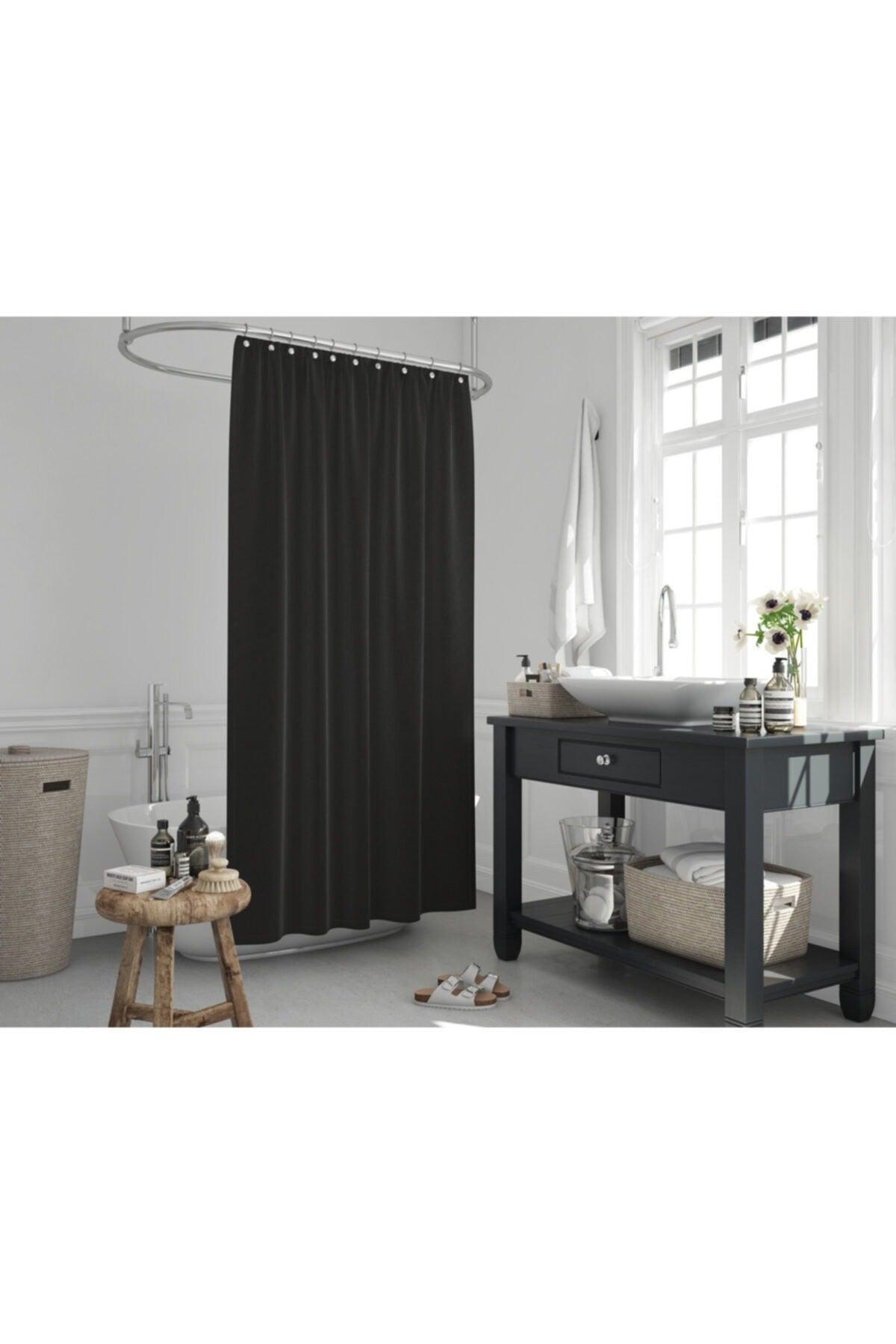 Polyester Fabric Black Color Bathroom Curtain Domestic Production Shower Curtain - Swordslife