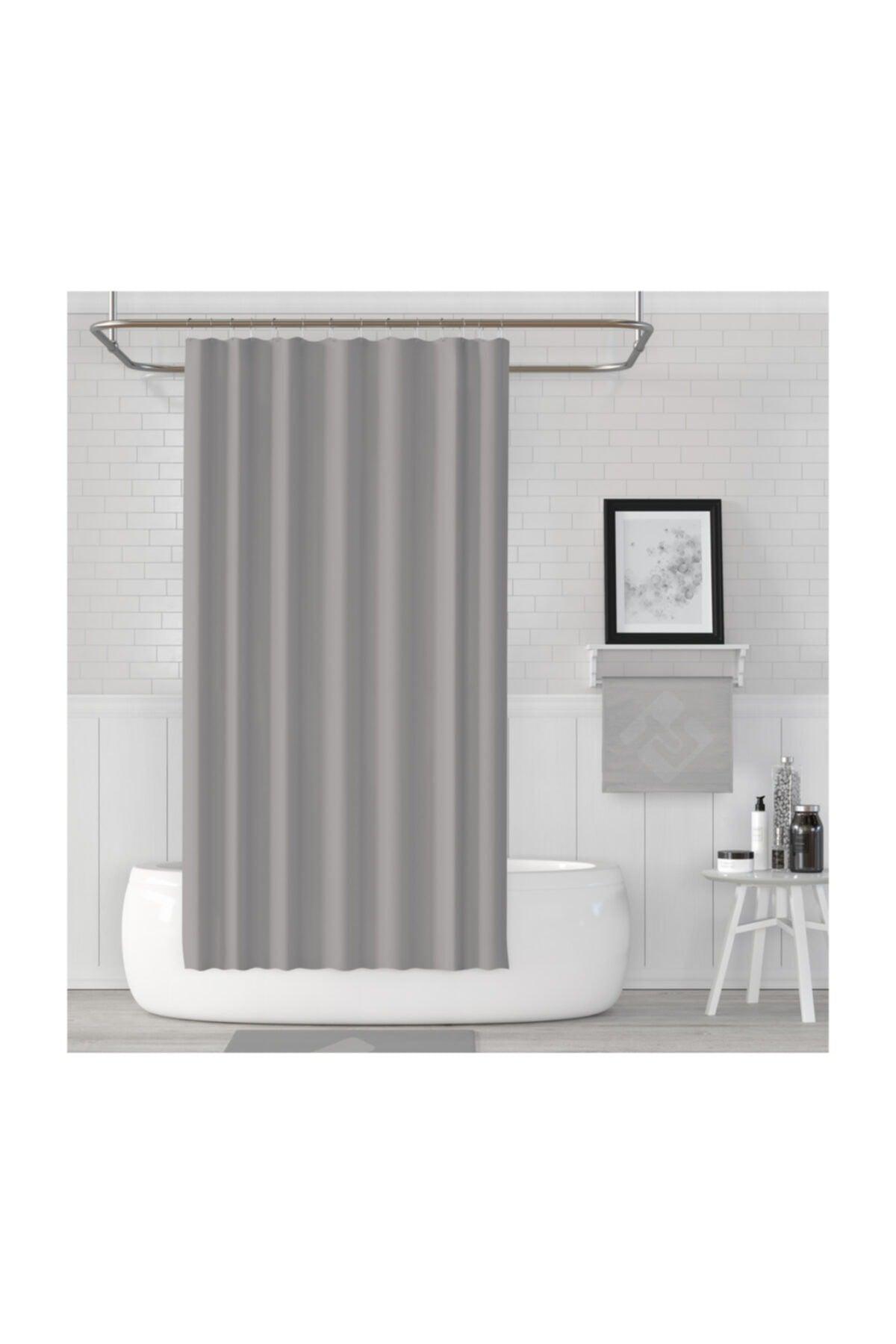 Polyester Fabric Gray Color Bathroom Curtain Domestic