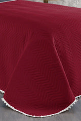 100% Cotton Single Bedspread ( Pique ) Set with Pompom Claret Red/gray - Swordslife