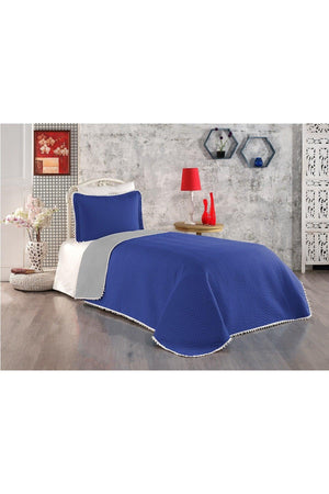 100% Cotton Single Bedspread ( Pique ) Set With Pompom Indigo/gray - Swordslife