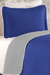 100% Cotton Single Bedspread ( Pique ) Set With Pompom Indigo/gray - Swordslife