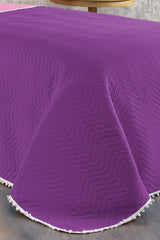 100% Cotton Single Bedspread with Pompom ( Pique ) Set Purple/powder - Swordslife