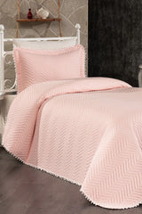 100% Cotton Single Bedspread with Pompom ( Pique ) Set Powder - Swordslife