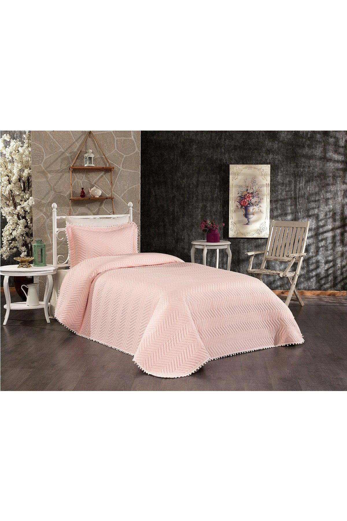 100% Cotton Single Bedspread with Pompom ( Pique ) Set Powder - Swordslife