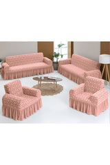 Powder Pink 3+3+1+1 Arlisa Jacquard Sofa Cover Set - Swordslife