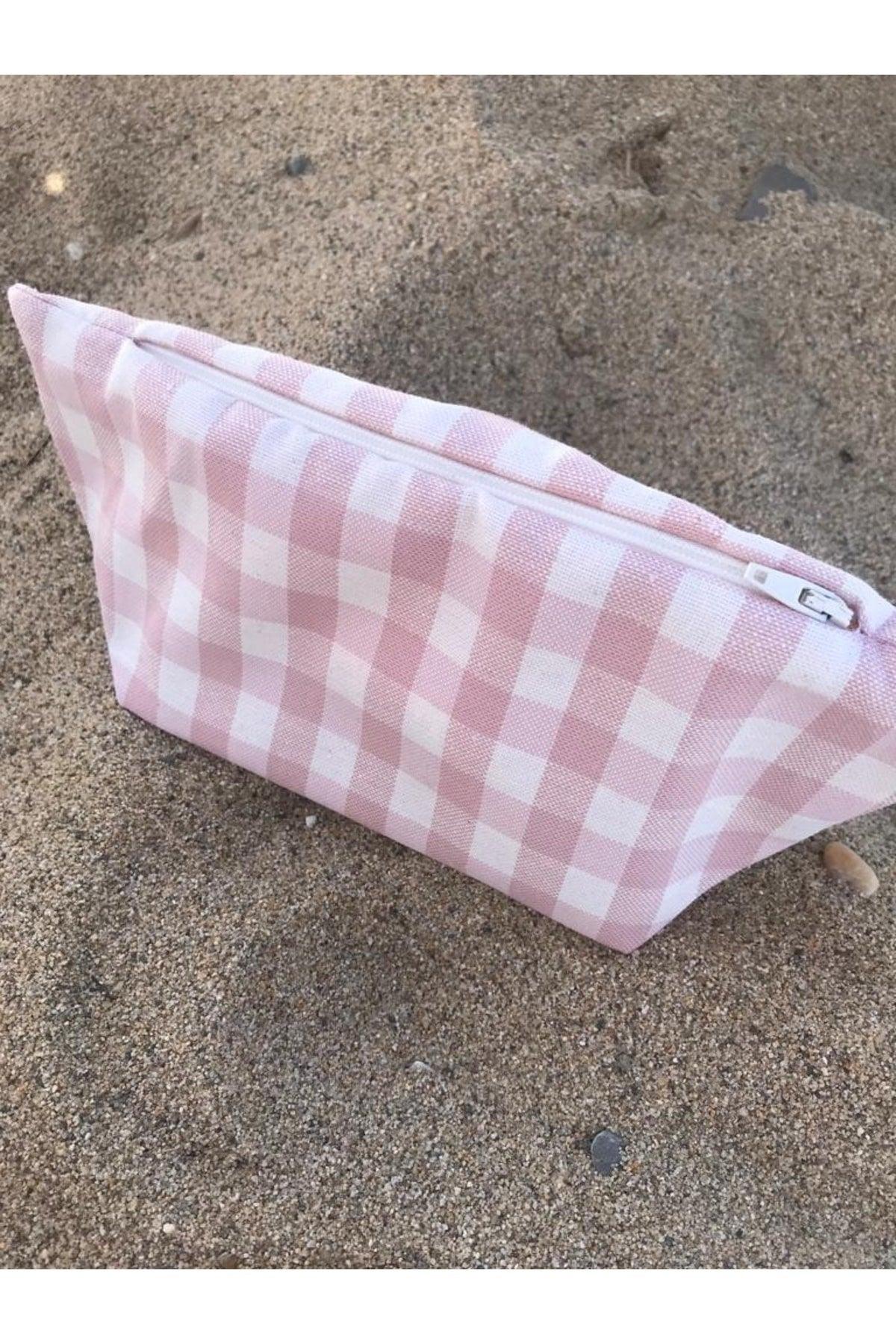 Powder Pink Gingham Washable Zipper