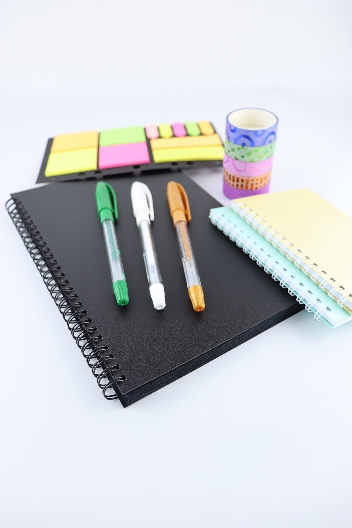 Quality Black Notebook - 3 Color Pen - 2 Pieces