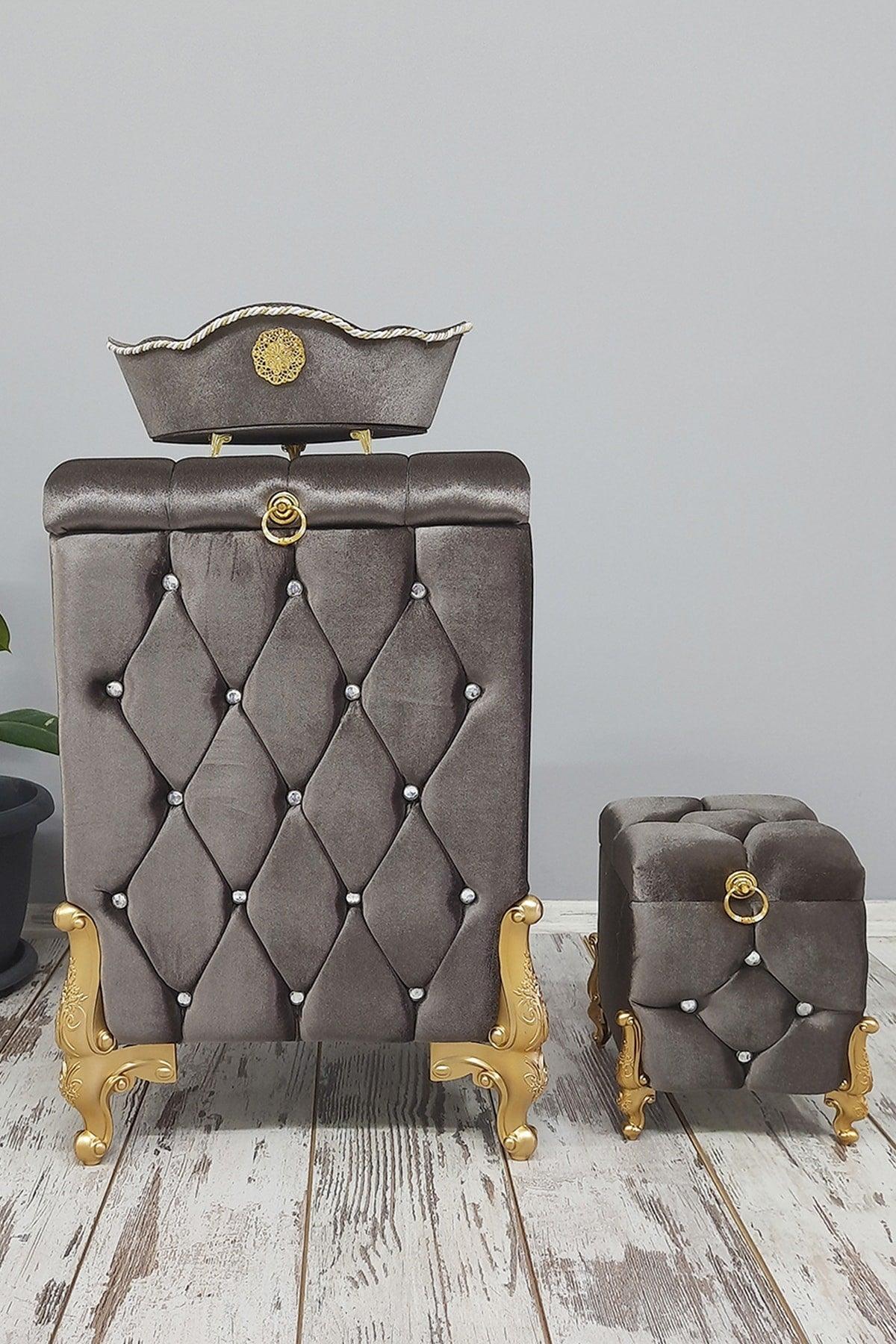 Quilted Mdf Anthracite Color 3 Pcs Laundry