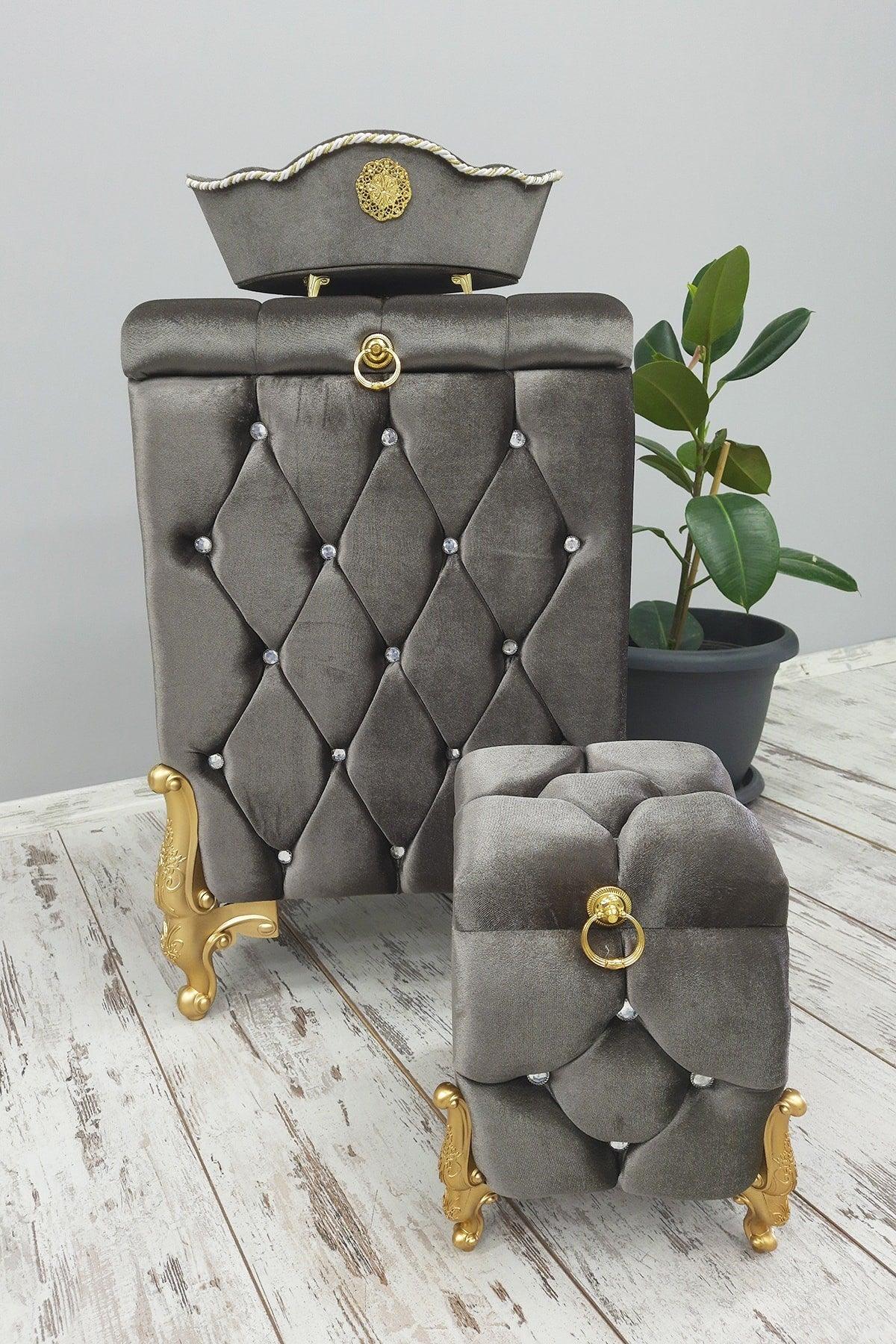 Quilted Mdf Anthracite Color 3 Pcs Laundry